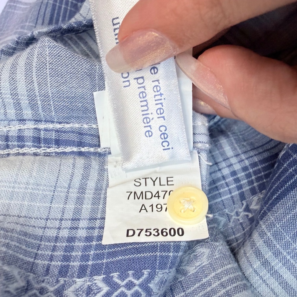 Lucky Brand Mens Blue Plaid Western Pearl Snap Shirt Embroidered Medium - Picture 6 of 9